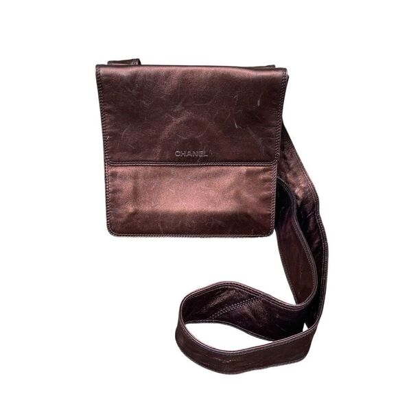 Vintage Chanel Metalic Brown Leather Flap Messenger CrossbodyBag w/COA & Card - Picture 1 of 15
